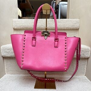 Valentino convertible Rockstus tote in fuchsia pink leather with champagne hdw